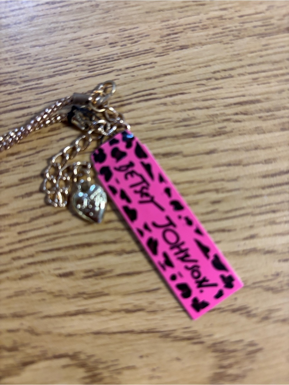 Betsey Johnson Gold-Tone Necklace with Bright Pink Bag Charms - Picture 3 of 6